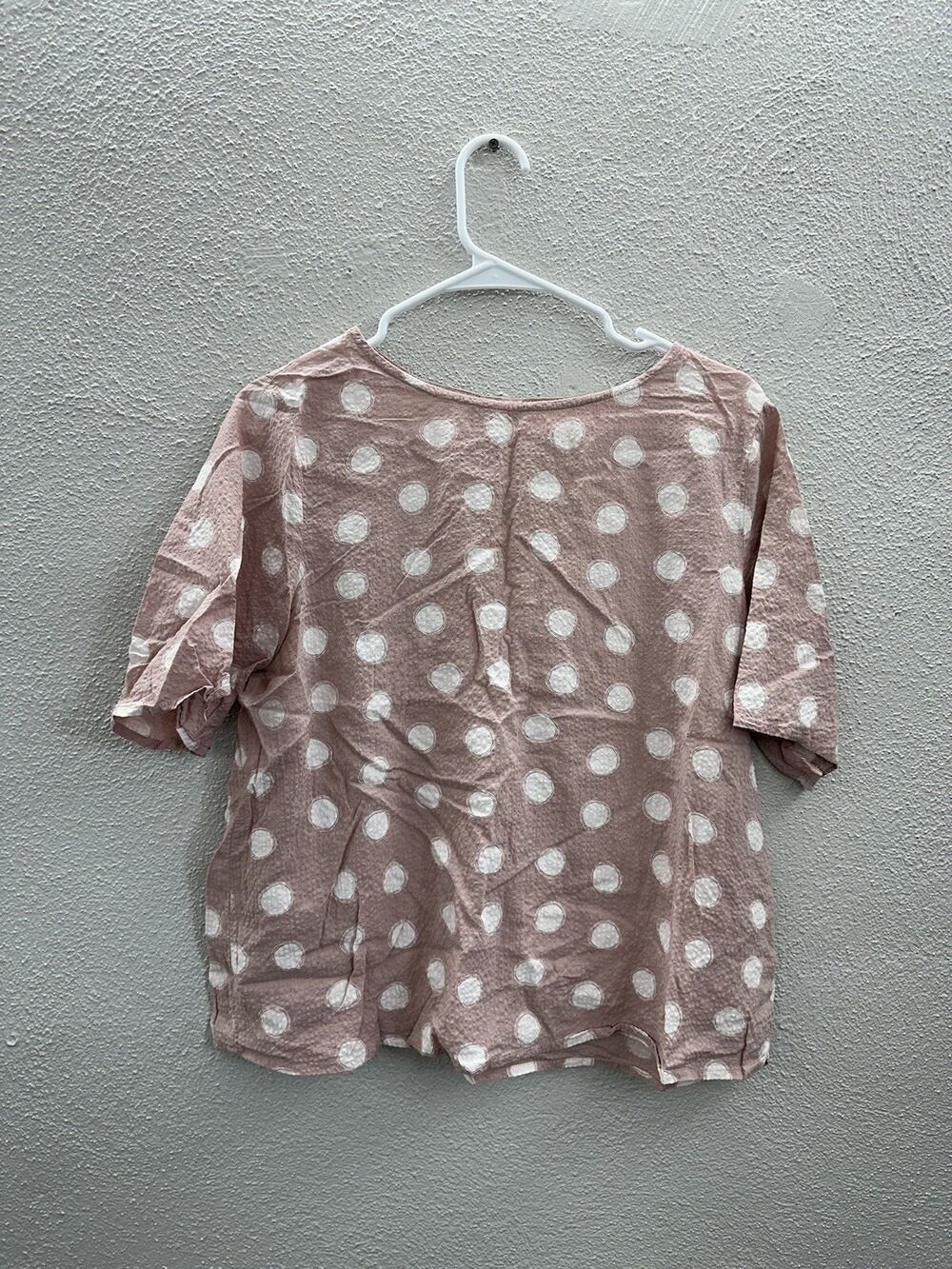 Coco & Carmen Womens Blouse Size Small Pink White Polka Dot Short Sleeve